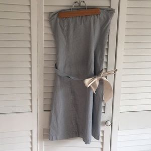 Navy and white strapless dress